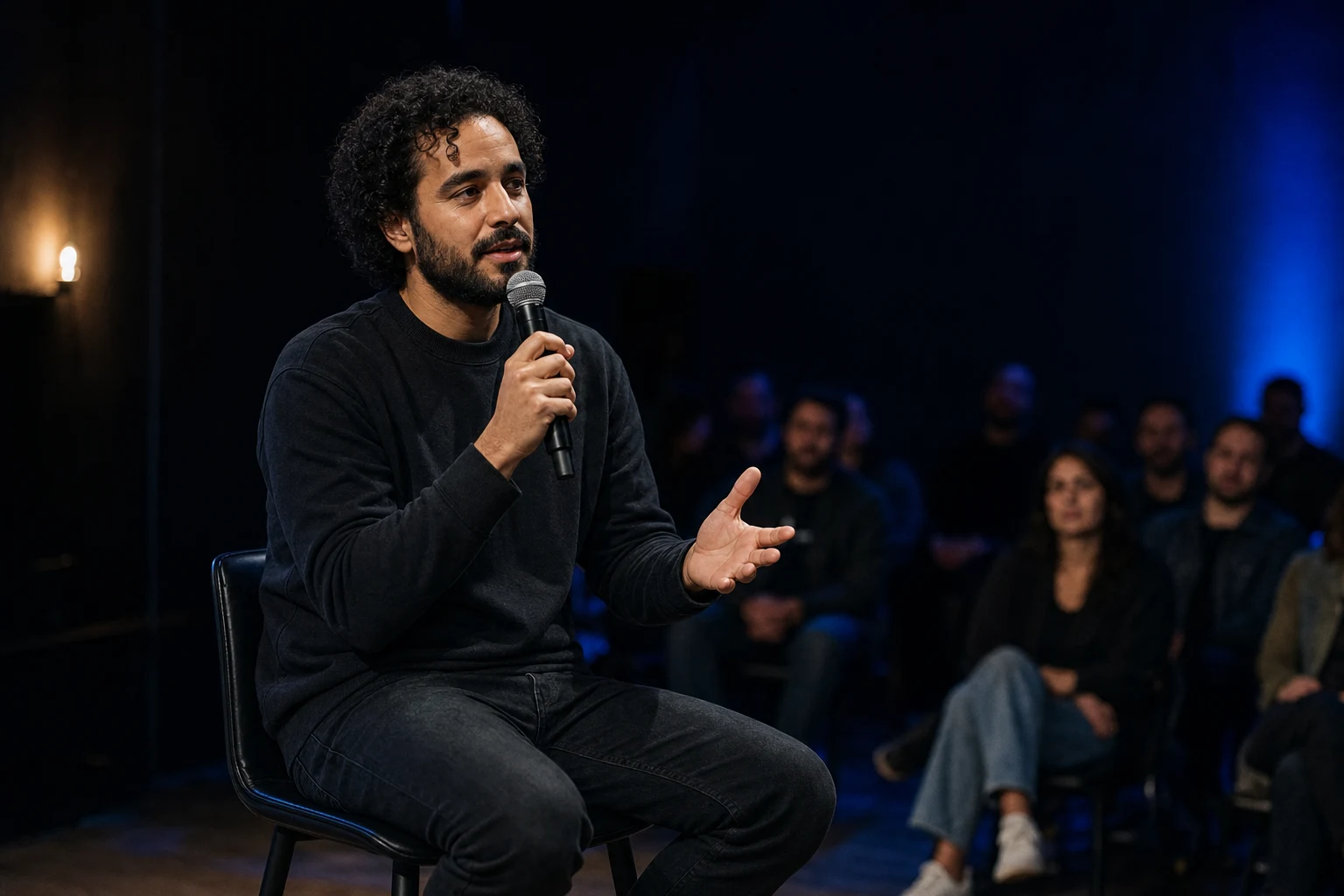 Creator speaking to a live event audience